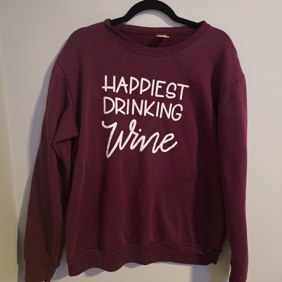 Women's Crew Neck Sweater - Happiest Drinking Wine - Burgundy - Picture 4 of 7